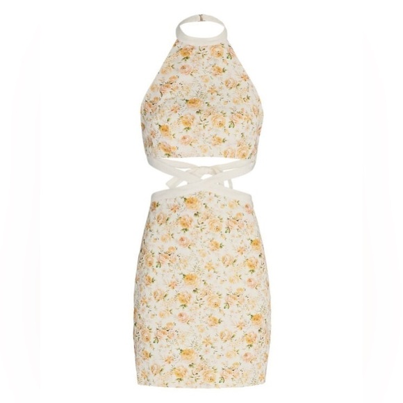 New Significant Other Ari Dress Rosalie Print Yellow Ditsy Floral Waist Cut Out - Picture 16 of 16